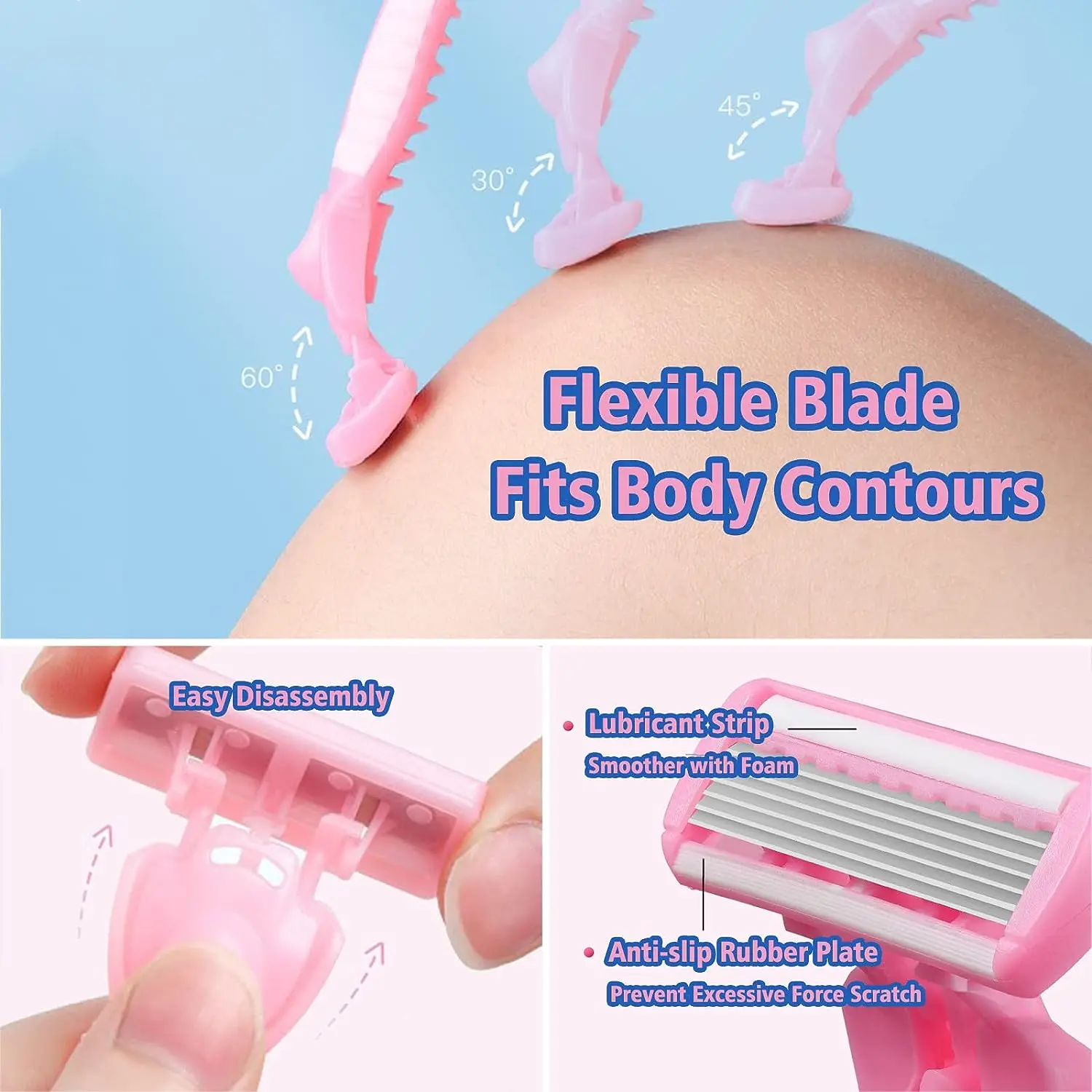 Women Manual 6-layers Razor Shaving Knife Stainless Steel Blades Scraper Trimmer Easy to Use Hair Safety Lady Razor Head