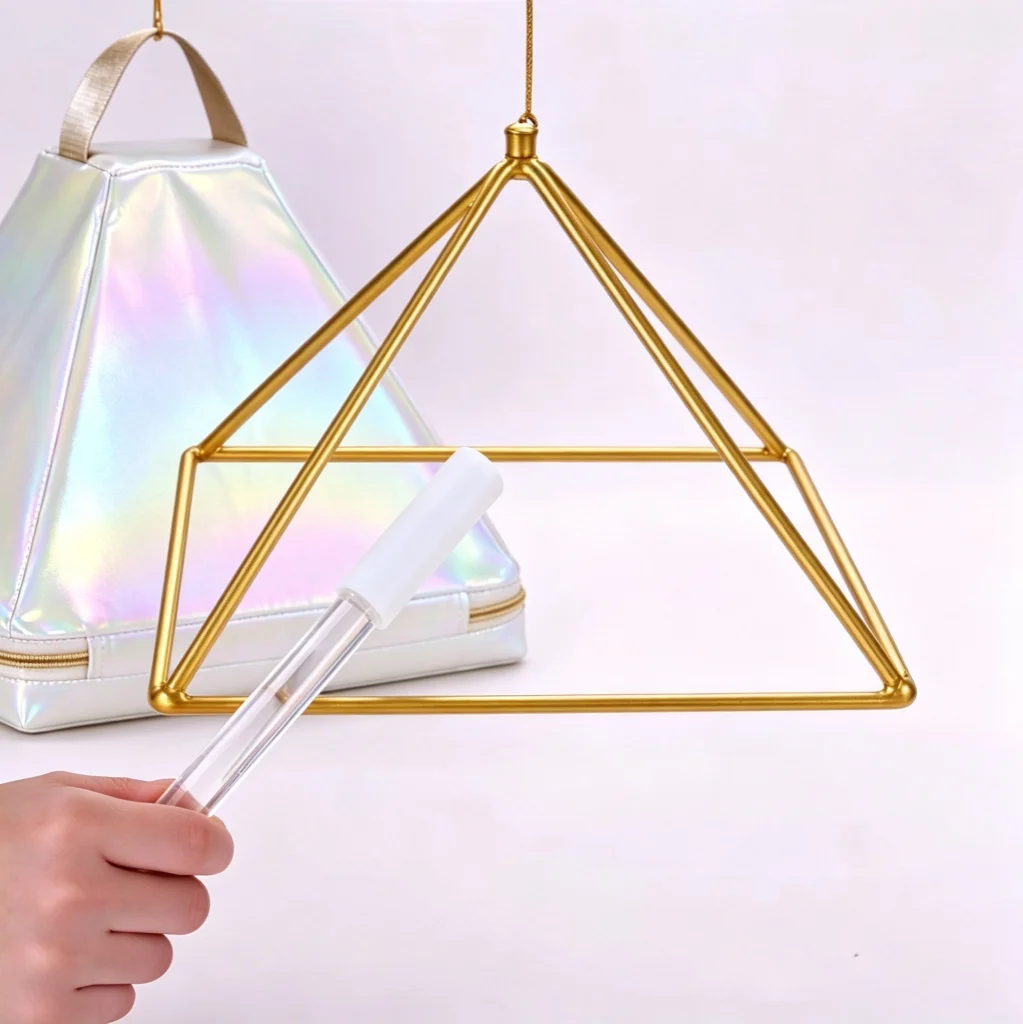 Quartz Crystal Pyramid Colorful Healing Singing Bowl, Meditation Yoga Energy Triangle Tower, Hanging Percussion Instrument