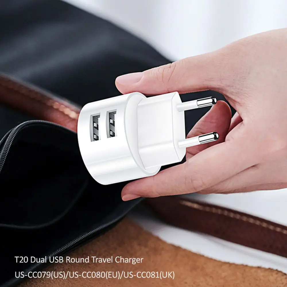 شاحن حائط USB مزدوج أبيض ، شحن سريع ، شحن للهاتف المحمول ، محول دائري صغير ، سفر ، 5 فولت ، 2.1A