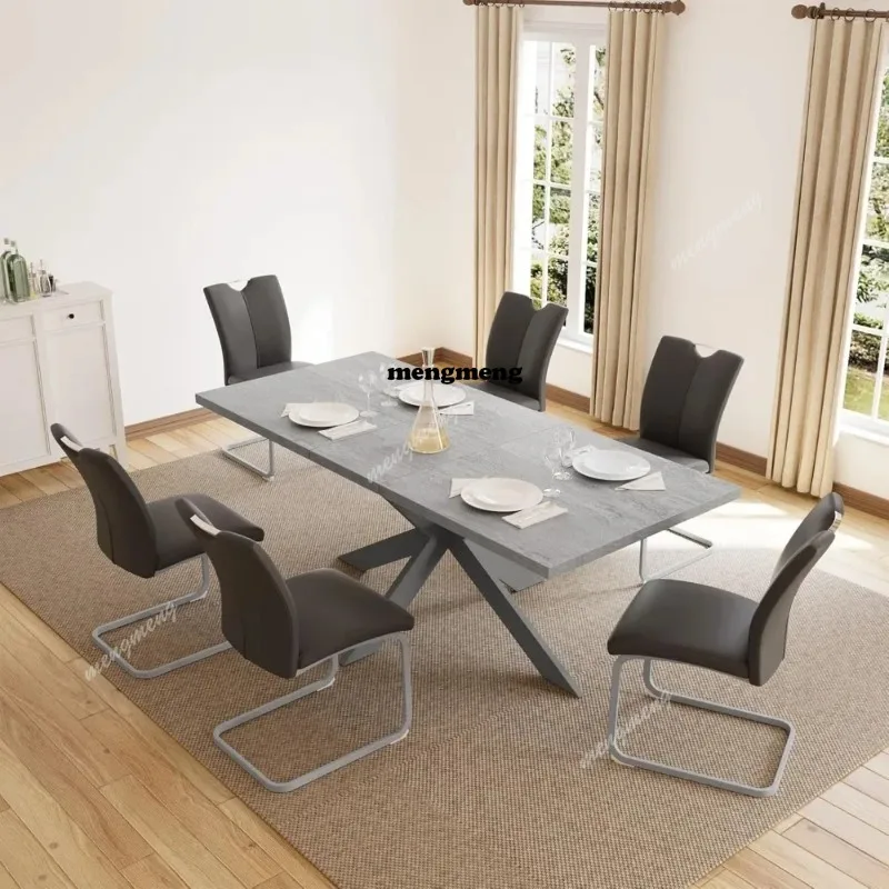 6-8 People Modern Dining Table Rectangular Kitchen Dining Table Space-Saving Expandable Dining Table Metal Frame Customized