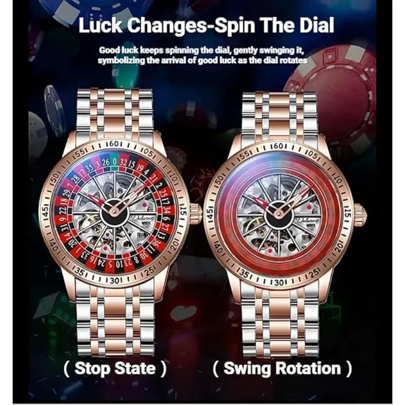 Gambling plate dial Luxury Brand Waterproof Mechanical Watches for Mens Fashion Automatic Skeleton Wristwatch