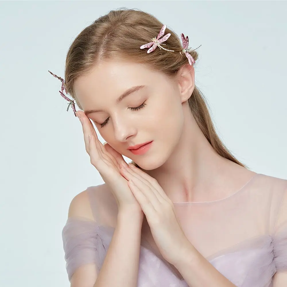 Pince à cheveux libellule en émail en forme de U, outil de photographie d'ornement, pièce de tête de bijoux de mariage, épingle à cheveux de mariée, coiffure