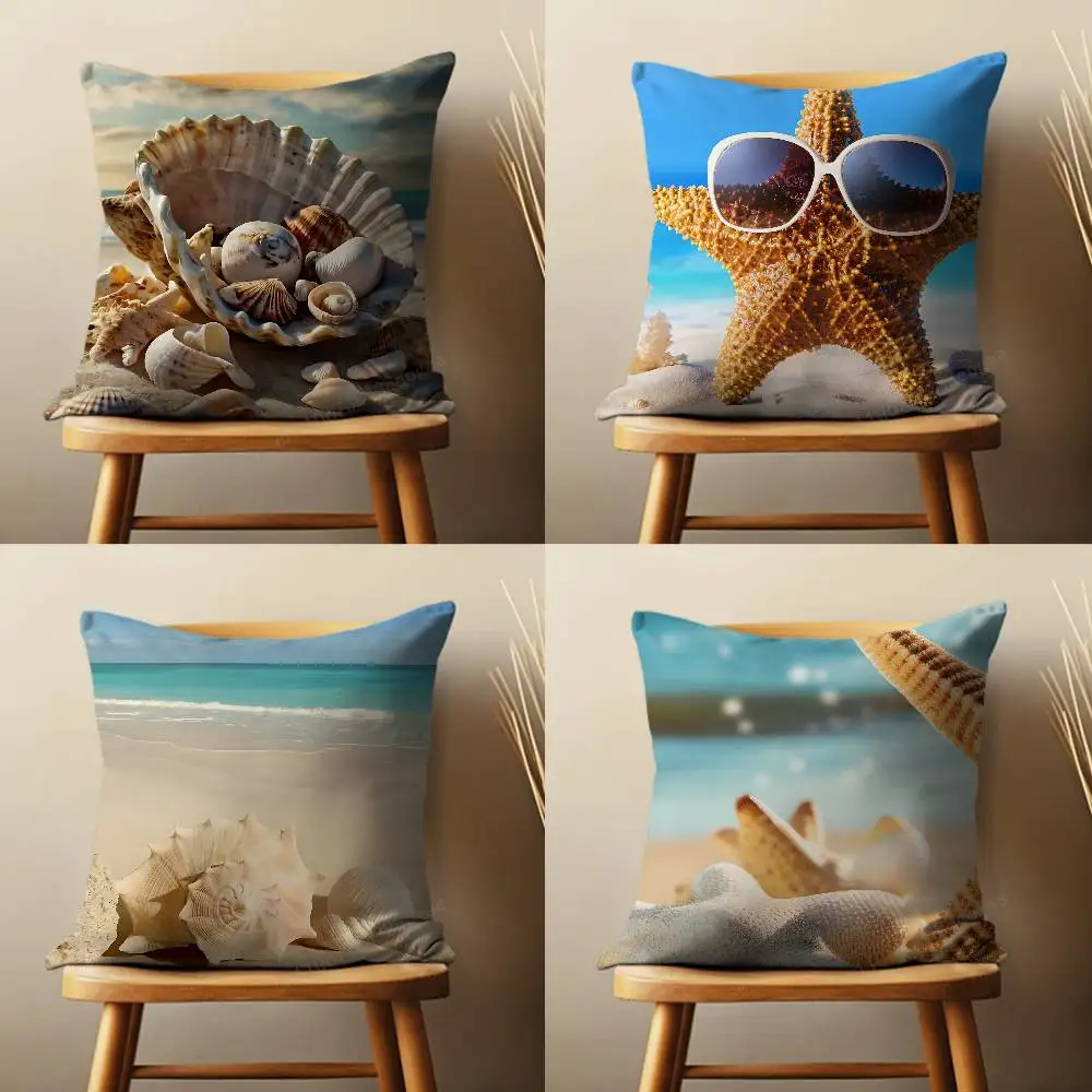 

Beach Art Shells Starfish Throw Pillow Case For 45x45cm,55x55cm,30x30cm For Home Bedroom Decoration And Protector