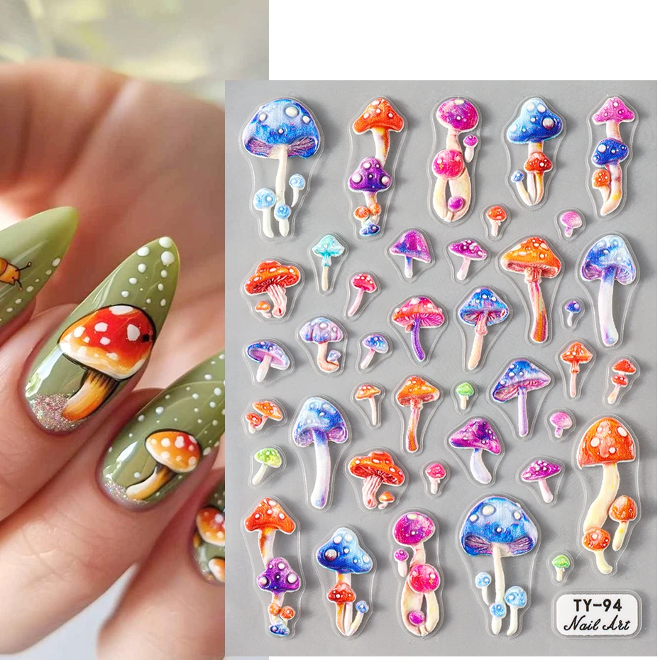 Pegatinas de Arte de uñas en relieve 5D, calcomanías autoadhesivas, diseños coloridos, deslizadores de esmalte de Gel, decoración de uñas DIY