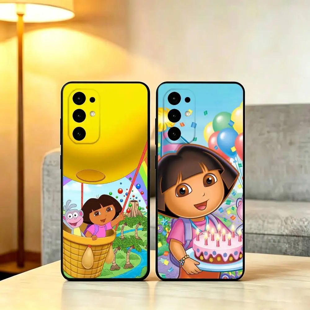 Capa de Telefone D-Dora the Explorer Macia Preta para Samsung S25, S24, S21, S22, S23, S30, Ultra, S20, Plus, Fe, Lite