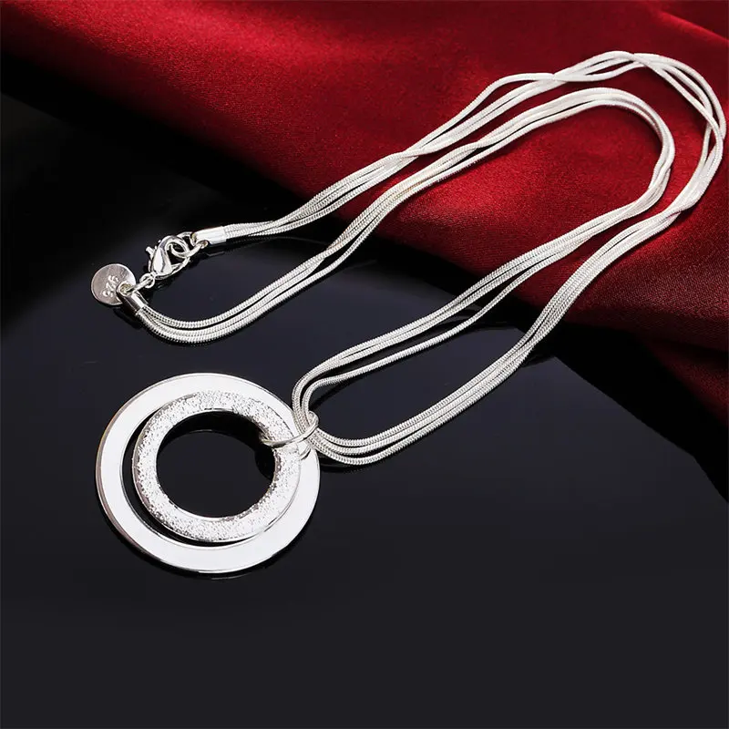 Charm 925 Sterling Silver 18 Inches Fine Double Circle Women Men Necklace For Fashion Temperament Jewelry Party Wedding