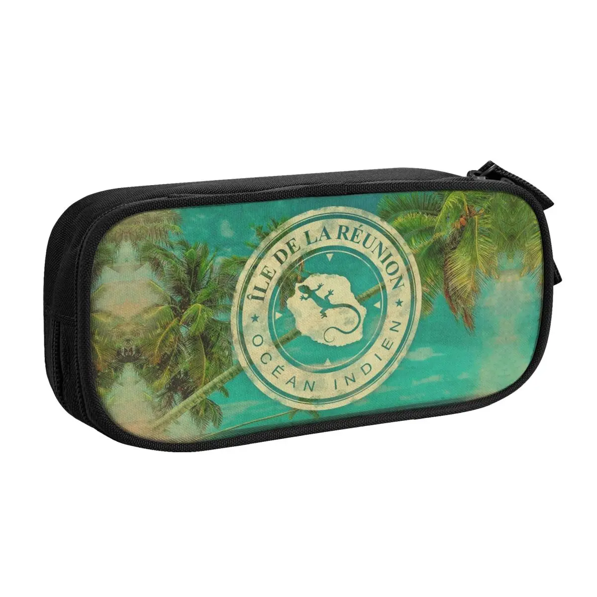 Custom Cute Ile De La Reunion 974 Pencil Case for Girls Boys Large Capacity Indian Ocean Beach Pencil Pouch Stationery