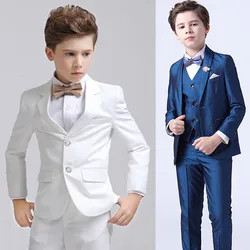 Bambini ragazzi Blazer bianco gilet pantaloni 3 pezzi Set battesimo per bambini abito da ballo per matrimonio neonato abito elegante Costume da festa per adolescenti