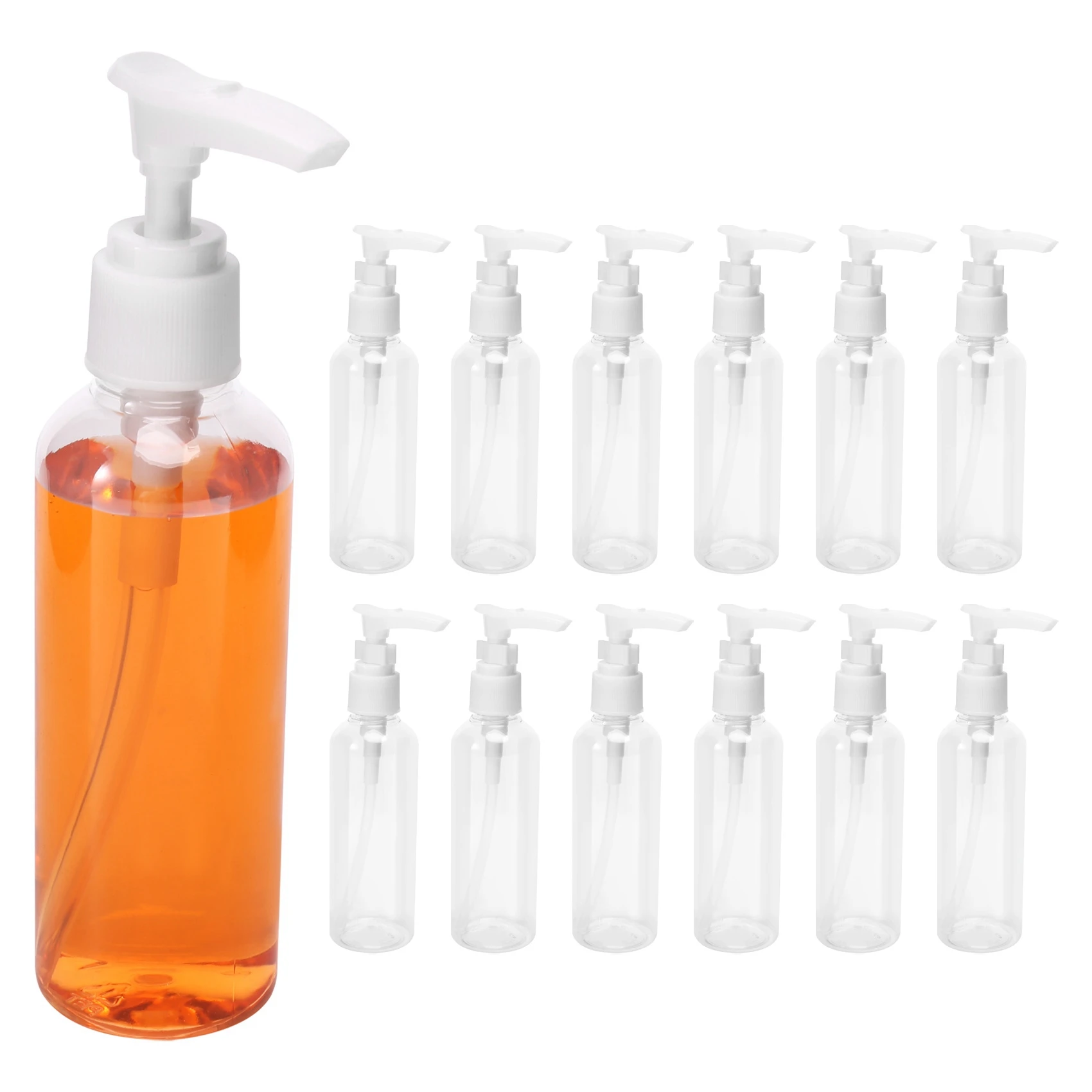 AT17 Confezione da 12 bottiglie da viaggio trasparenti da 3,4 Oz/100 ml Bottiglia con pompa Bottiglia dispenser per lozione per acqua, olio da massaggio, shampoo