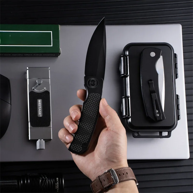 Outdoor folding knife High quality T6 aluminum inset carbon fiber handle camping survival portable multi-purpose EDC tool