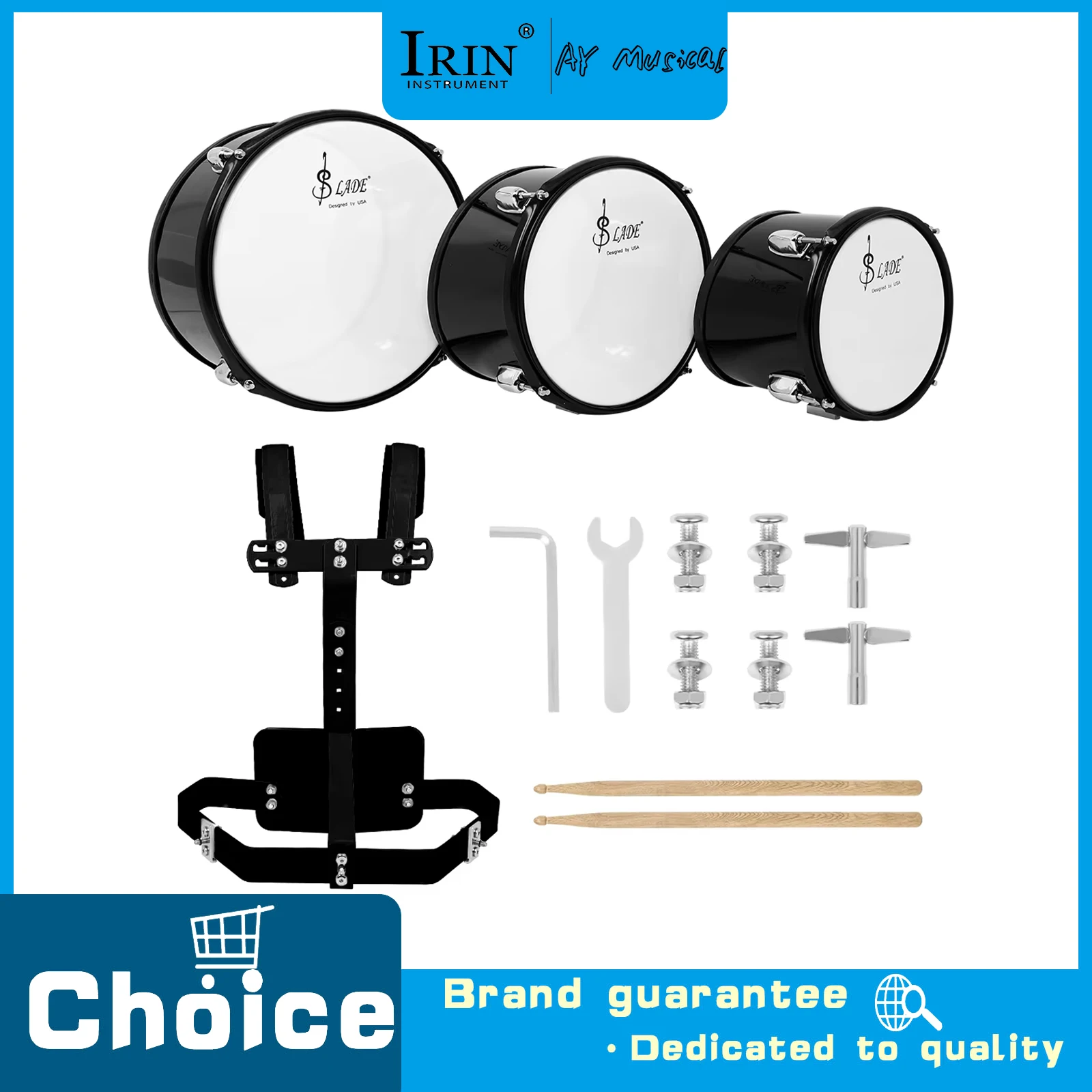 

SLADE Marching Drum Triple Multi Joint Drum 3-Sound Drum with Back Frame Black Drum Professional Percussion Instrument