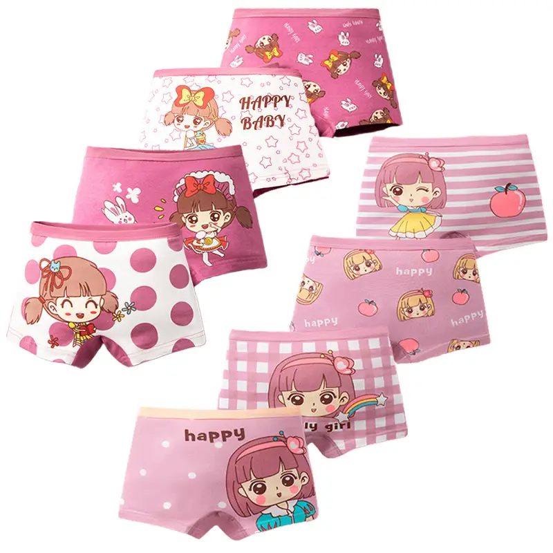 Pacote múltiplo de calcinhas para meninas, adorável estampa de personagens, desenho animado, boxer para meninas, algodão macio, roupa íntima infantil, boxers laváveis para crianças