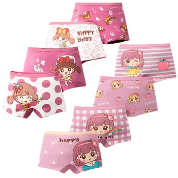 Pacote múltiplo de calcinhas para meninas, adorável estampa de personagens, desenho animado, boxer para meninas, algodão macio, roupa íntima infantil, boxers laváveis ​​para crianças