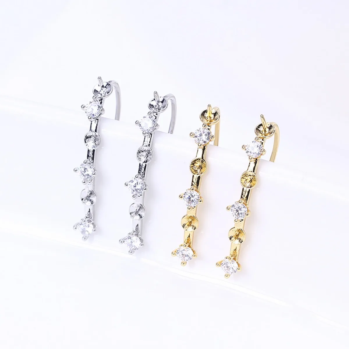 Women Brass 14K Gold Plated Color‑Retaining CZ Ear Wire Handmade Findings For DIY Pearl Stud Earring Accessories