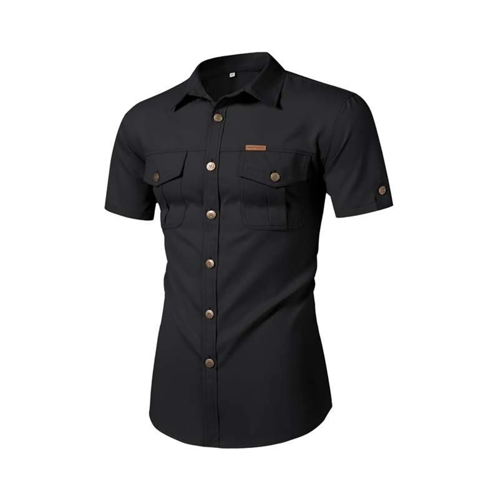 

Men's Cargo Casual Loose Pocket European Size Short Sleeved Shirt Button down Summer Shirt