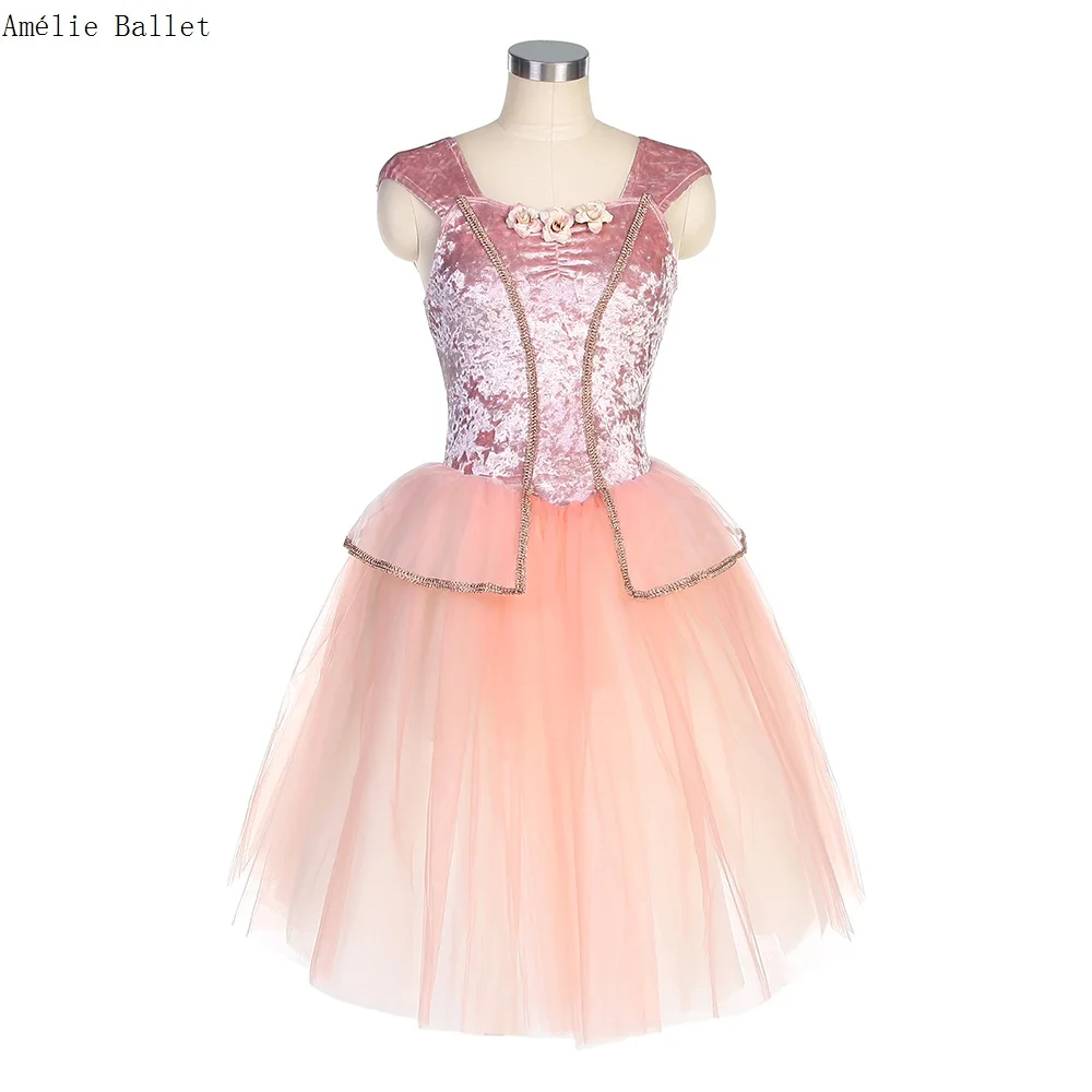 

22507 Dark Pink Velvet Bodice with Romatic Ballet Tutu for Girls & Women Stage Performance Dance Dress Long Ballet Tutu