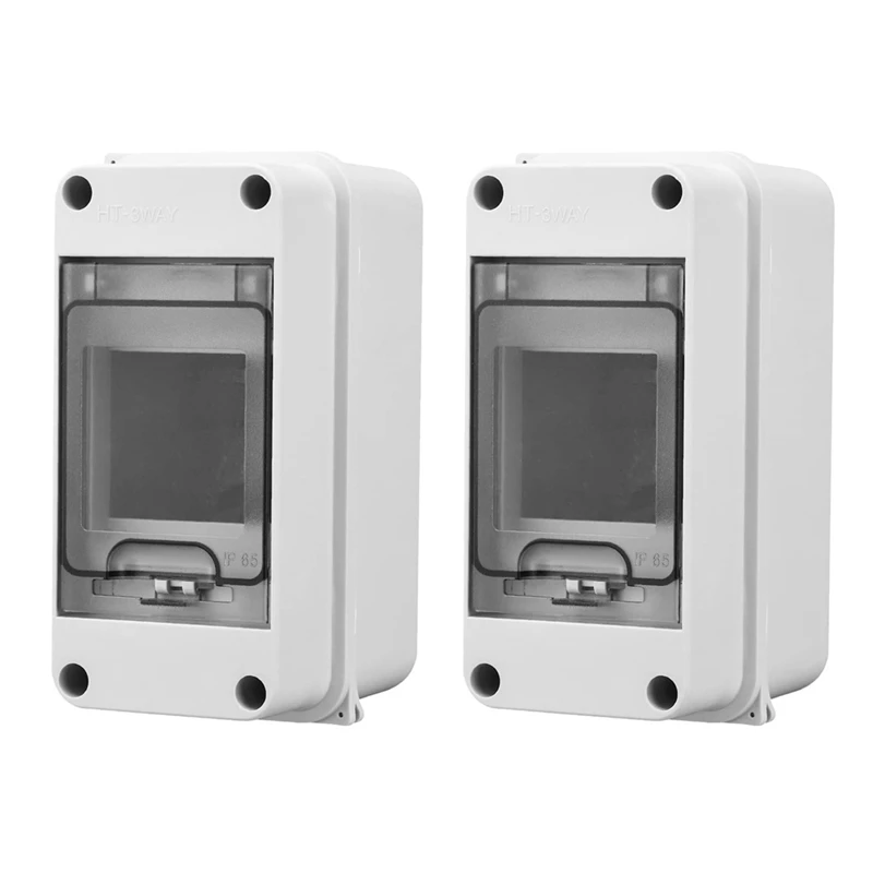 Distribution Protection Box, Waterproof Transparent Cover 3 DIN Rail Outdoor Distribution Junction Box 2Pcs