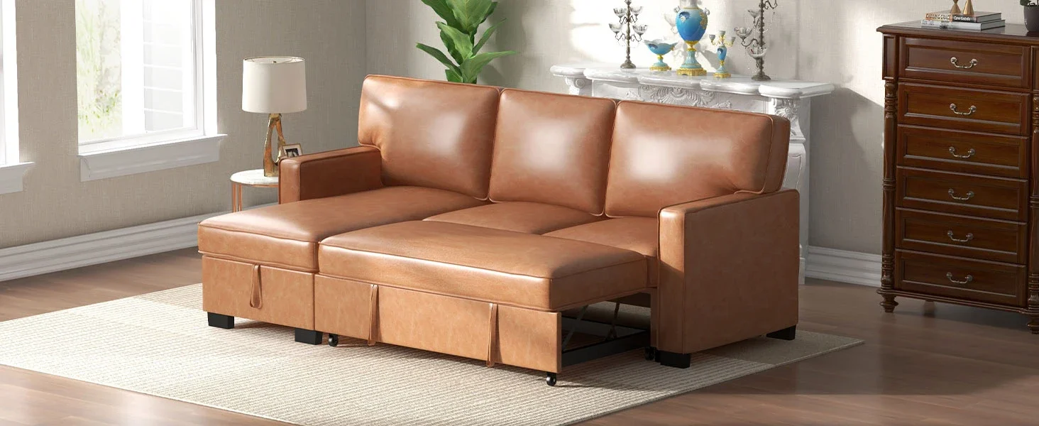 sofa bed slpper faux leather brown apartment