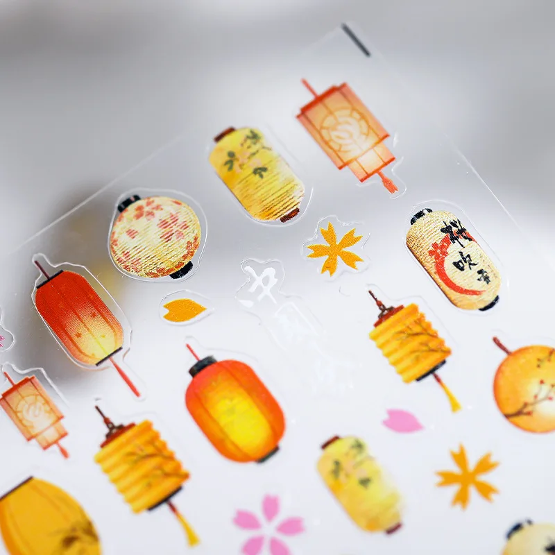 Paper Lantern Design 3D Self Adhesive Nail Art Decorations Stickers Chinese Style Manicure Decals Wholesale Dropshipping