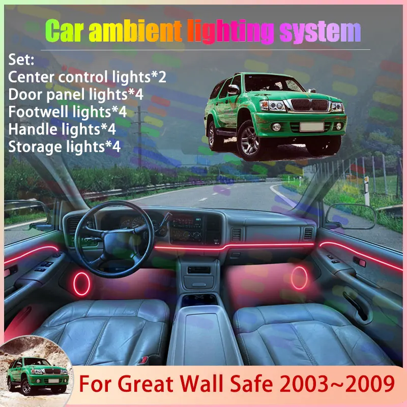 

For Great Wall Safe 2003~2009 2004 2005 2006 2/18 in 1 Car Atmosphere Light Lamp RGB Shade Ensemble Streamer Atmosphere Set Auto