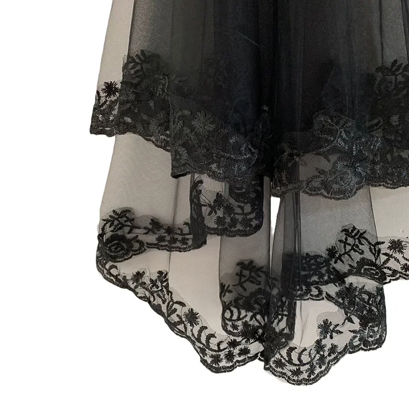 Black Veil Brides Wedding Veils Lace Short Bridal Fingertip Women’s Halloween 2T with Comb