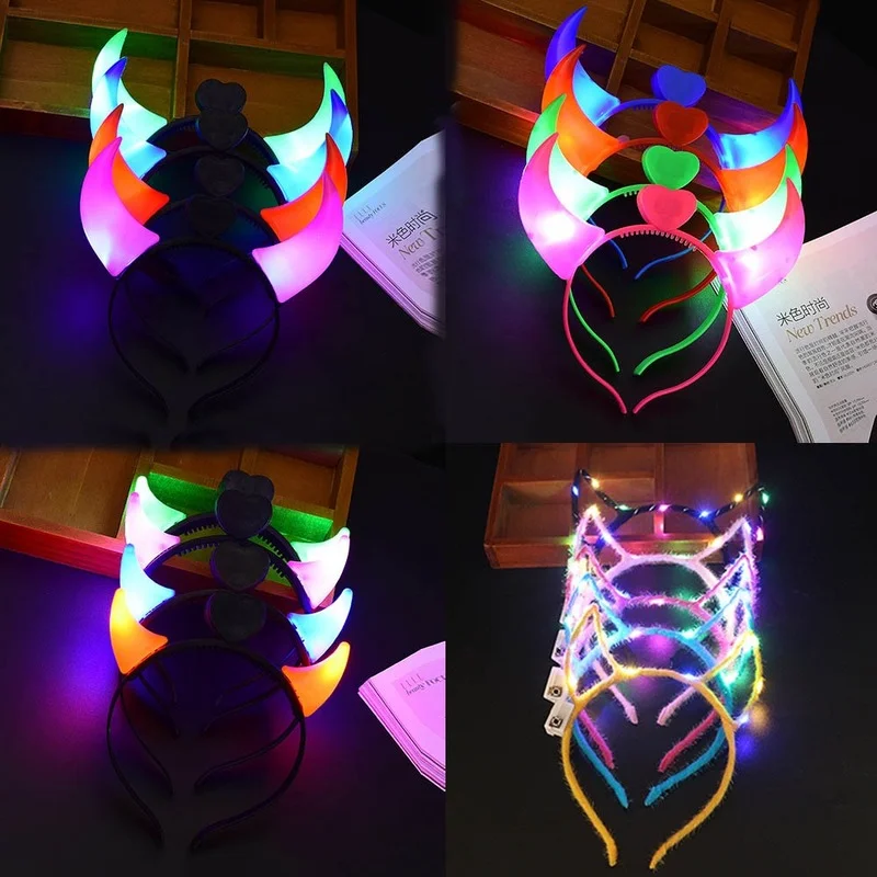 1pcs Girls Adult LED Demon Evil Devil Horn Headband Light Up Ear Hairbands  Party  Decoration       Wedding Festival