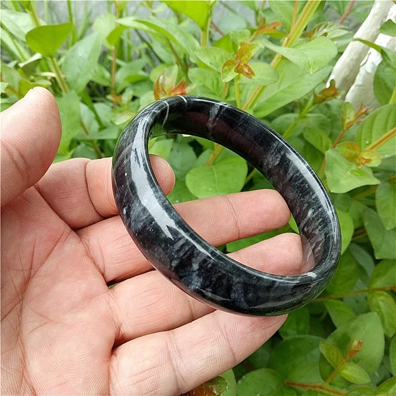 

Natural Black Cyan Calcite Jade Hand-carved Wide Band Bracelet Fashion Boutique Jewelry Female Beauty Bracelet