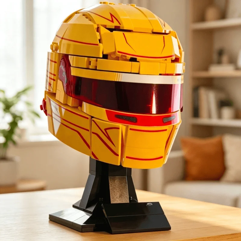 2026 New In Stock Racing Driver Yellow Helmet Building Blocks 884PCS Creative DIY Assembly Model Desktop Toys Christmas Gifts