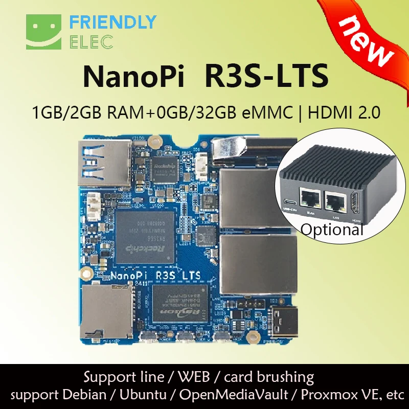

NanoPi R3S-LTS Rockchip RK3566 |1GB/2GB RAM+0GB/32GB eMMC | Dual Gbps Ethernet Port CNC Metal Case Debian/Ubuntu/OpenMediaVault