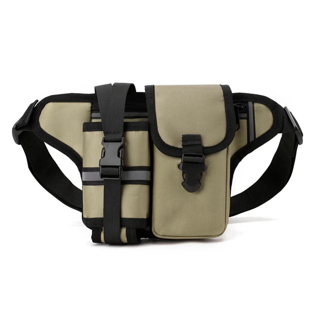 A71P Waterproof Nylon Hiking Fanny Pack Sports Bum Bag with Bottle Holder Phone Sport Belt Waist Bags Khaki