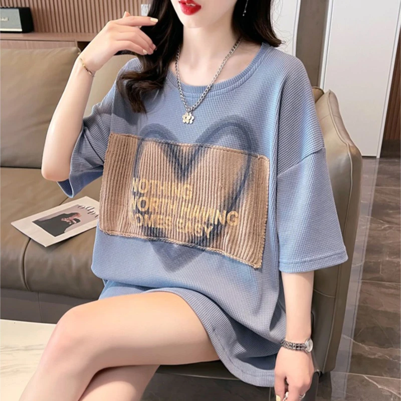 Camisetas holgadas Vintage para mujer, ropa de calle americana con cuello redondo, ropa de verano para adolescentes, Tops Y2k, nueva moda, Футlık artik Ж Salahdhe, estampado de corazón