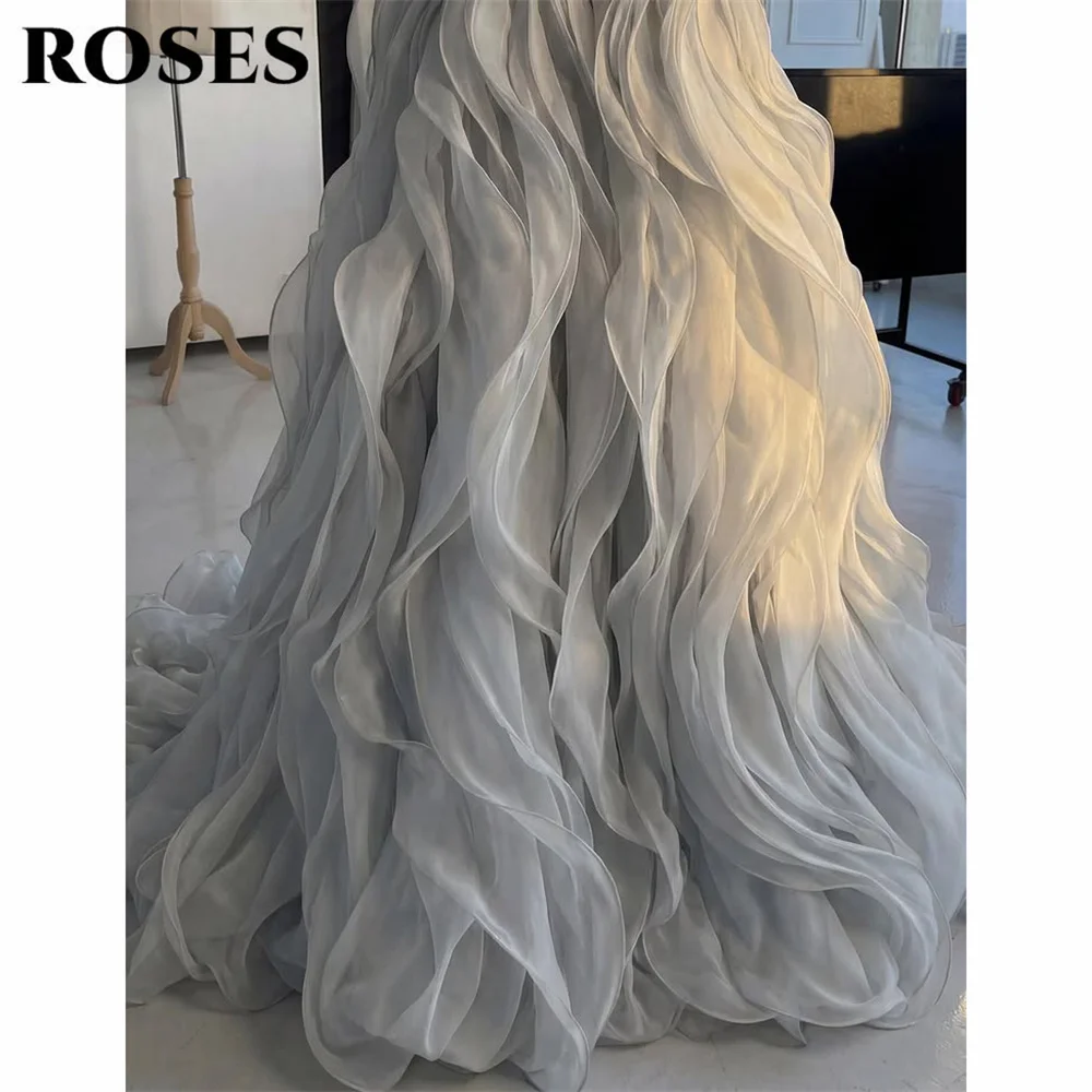 ROSES Silver Gray Evening Dress with Beaded Floral Embroidery Formal Gown Ruffled Organza Night Dresses Prom Dresses Customized image 3