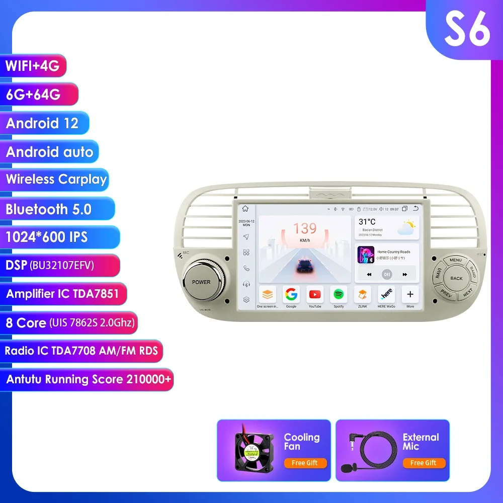 7 "2din Android Autoradio Autoradio Voor Fiat 500 2007 2008 2009 2010 - 2015 multimedia speler 4G Wifi Carplay Android Auto Scherm
