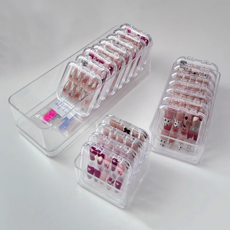 Nail Art Opbergdoos Transparant Dragen Pantser Organizer Houder Leeg Met Doos Stofdichte Prachtige Valse Nagels Vitrine