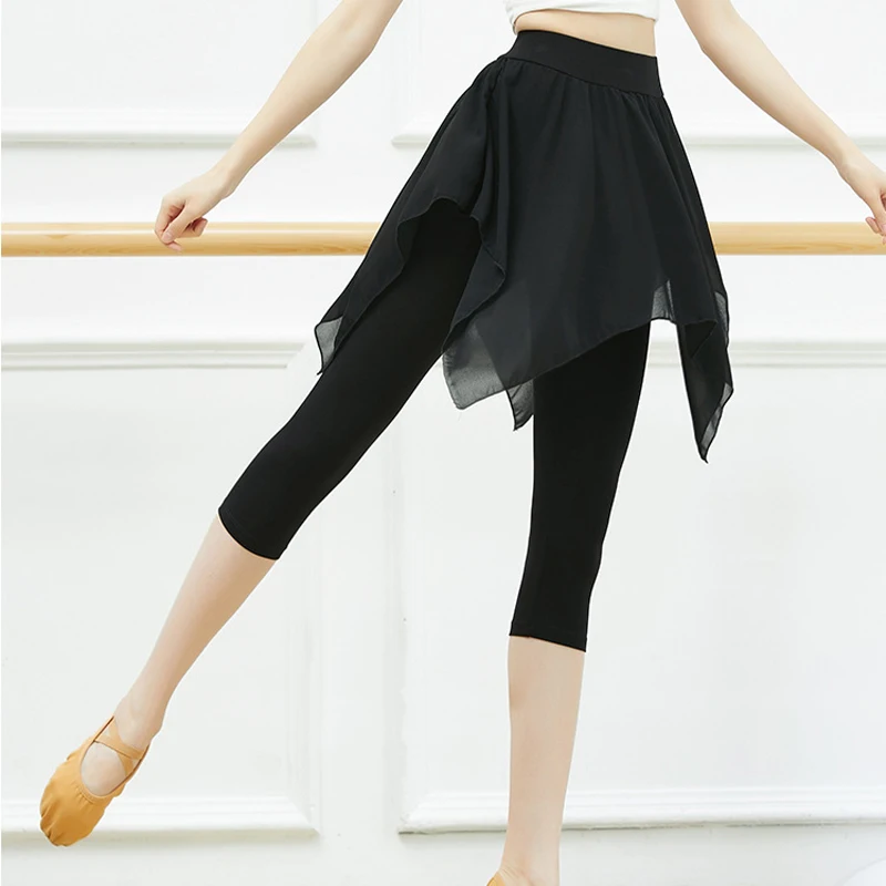 Calças de saia de dança modal macia mulheres preto ballet competição latina prática usar calças de dança magro legging capri dancewear