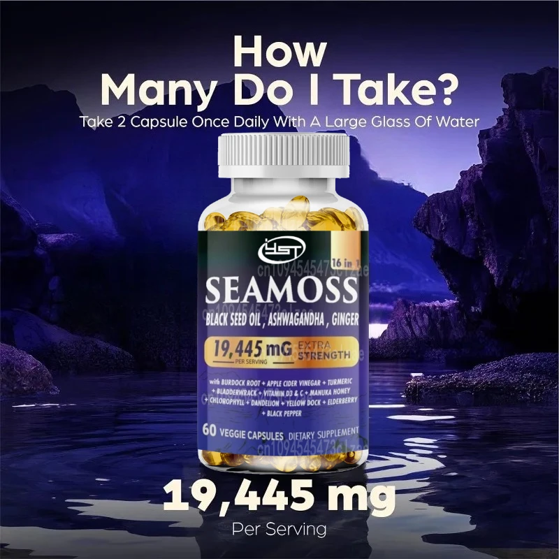 

Seaweed Capsules Contain Black Seed Oil, Vitamins, Turmeric, Burdock, Swordfish, and Minerals - Providing Immune, Skin, Support