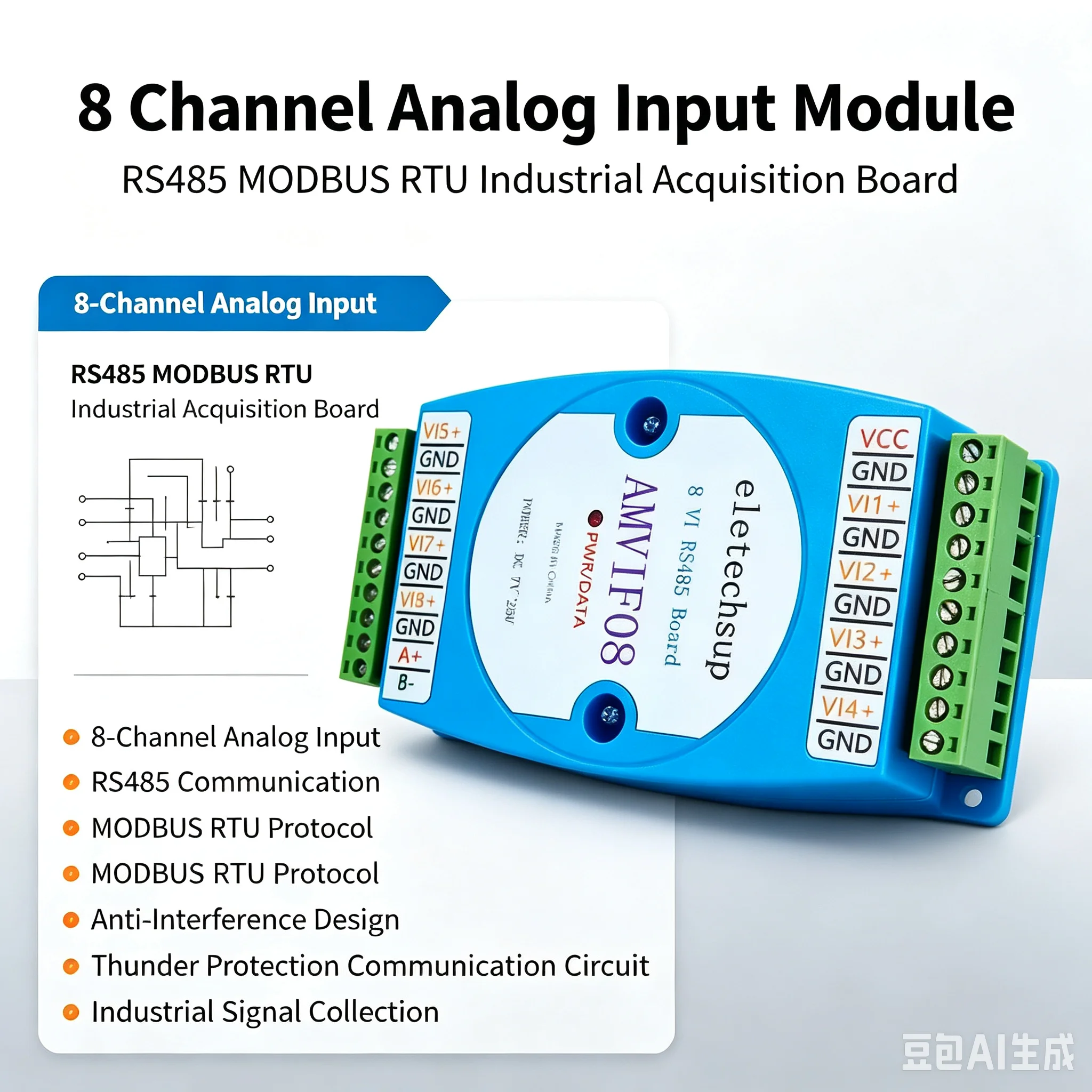 8VI 0-10V Voltage Analog Input Module RS485 Modbus Protocol Data Acquisition Board for Industrial Control