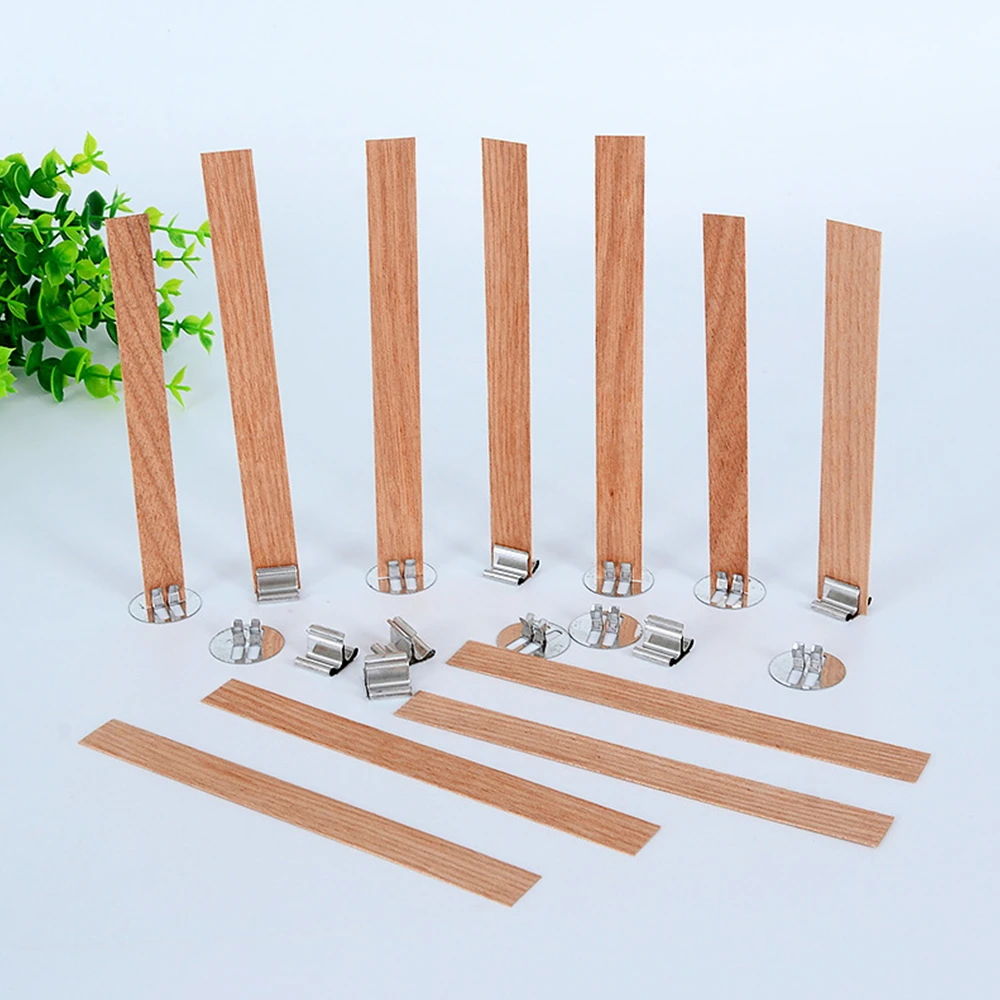 Wooden Candle Wick with Clip Base, DIY Paraffin Candle Jar Making Kit, Handmade Smokeless Cores, 50Pcs