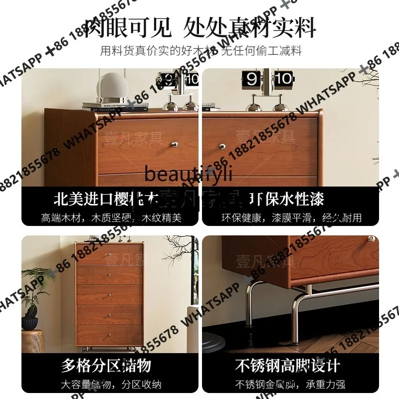 French all-solid wood five-bucket retro living room bedroom small apartment cherry wood storage cabinet