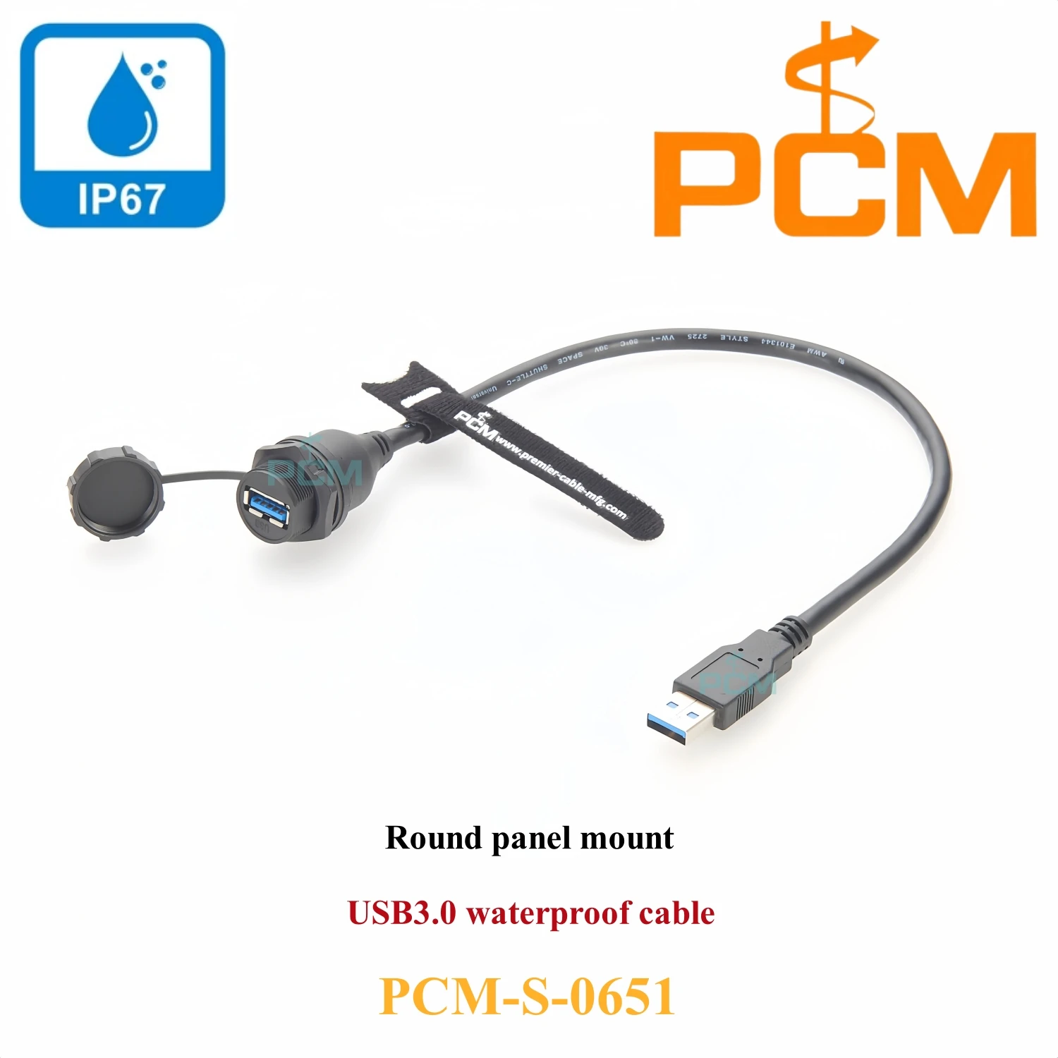 USB 3.0 Connection Cable with Dust Cover, IP67 Waterproof USB Cable Compatible with IFM E70453, USB 3.0 5Gbps Panel Mount Cable