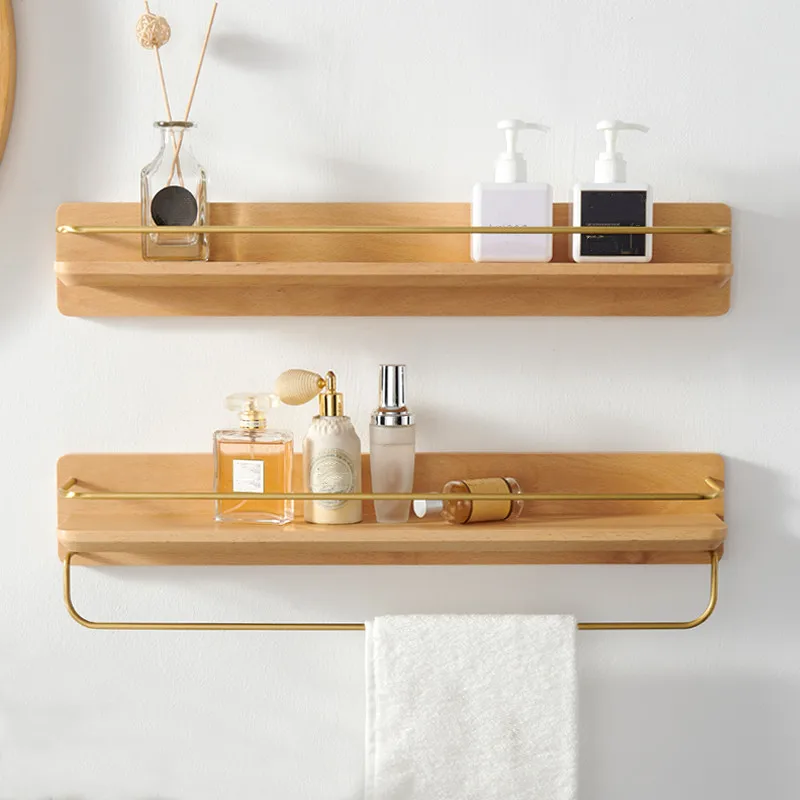 

Bathroom Accessories Shelf Hook Rack Rack Home Bath Wall Organazer Bathroom Wooden Storage Brass Decoration Towel Storage Shelf