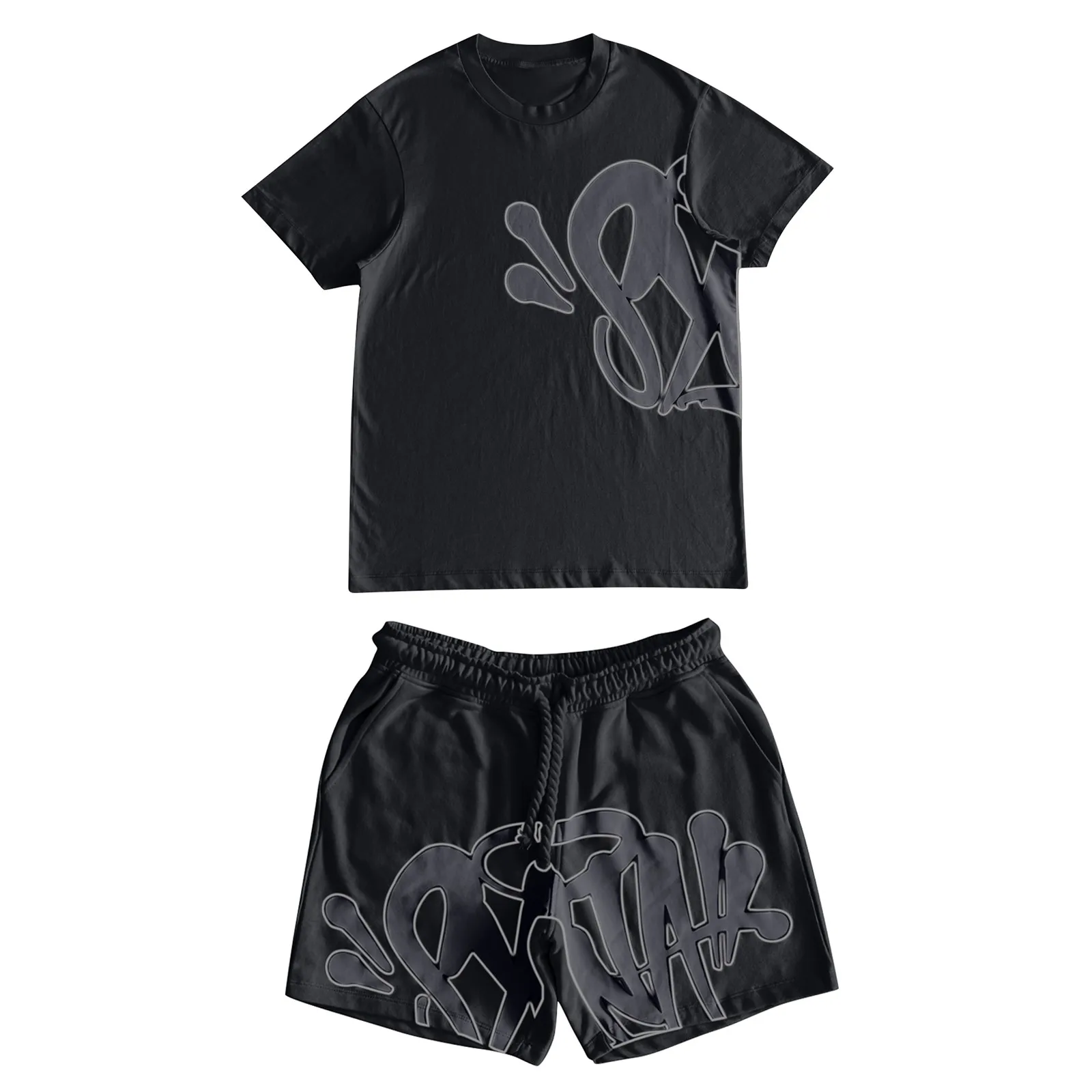 

Trendy Clothes Tracksuits Leisure Printed Crew Neck T Shirts And Shorts Sets Loose Short Sleeve Summer Jogging Sports Suit Unise