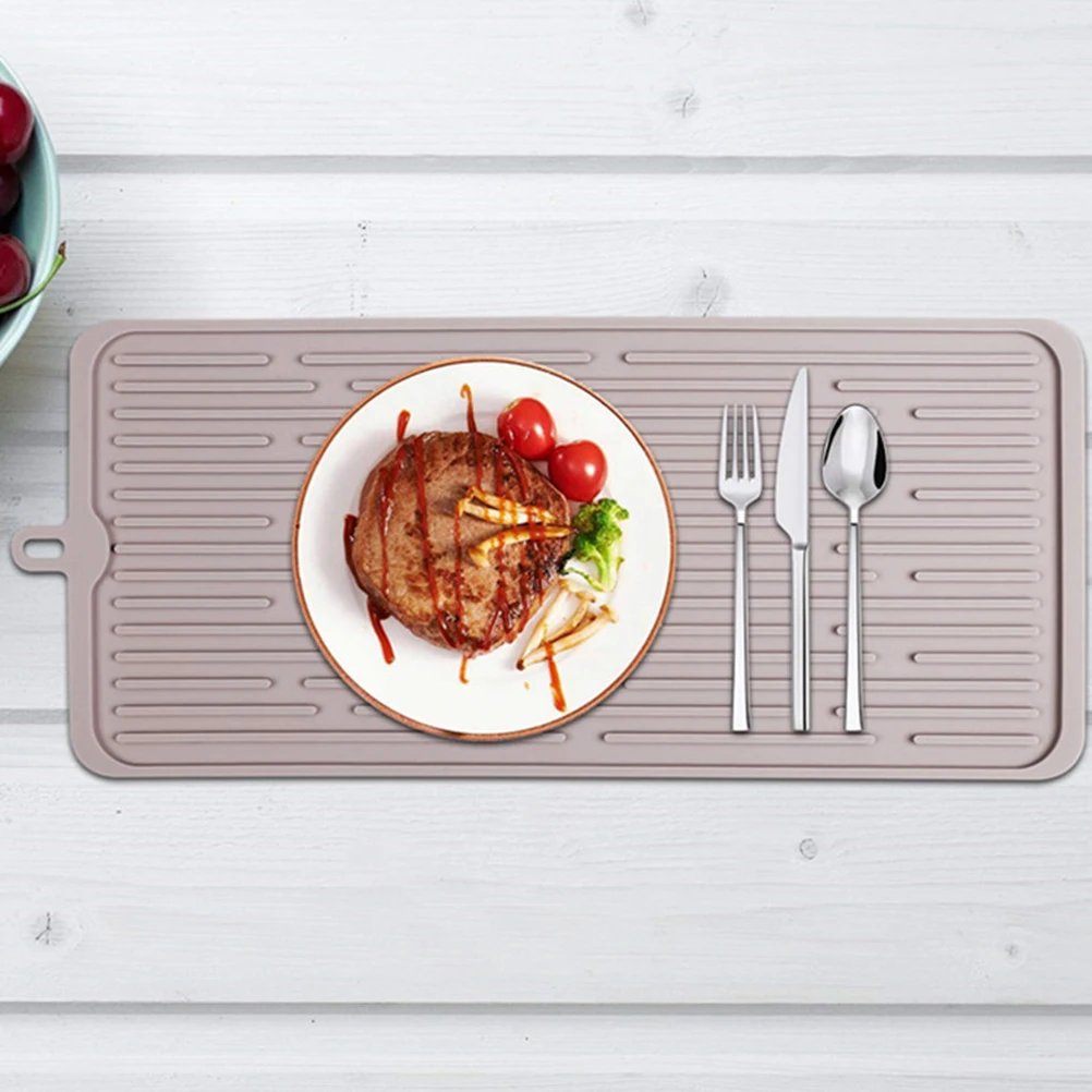 

Bar Silicone Drain Pad Drying Mat Kitchen Deep Grooves Non-slip Drain Tray - 44.5x20x0.5cm (Warm Grey)
