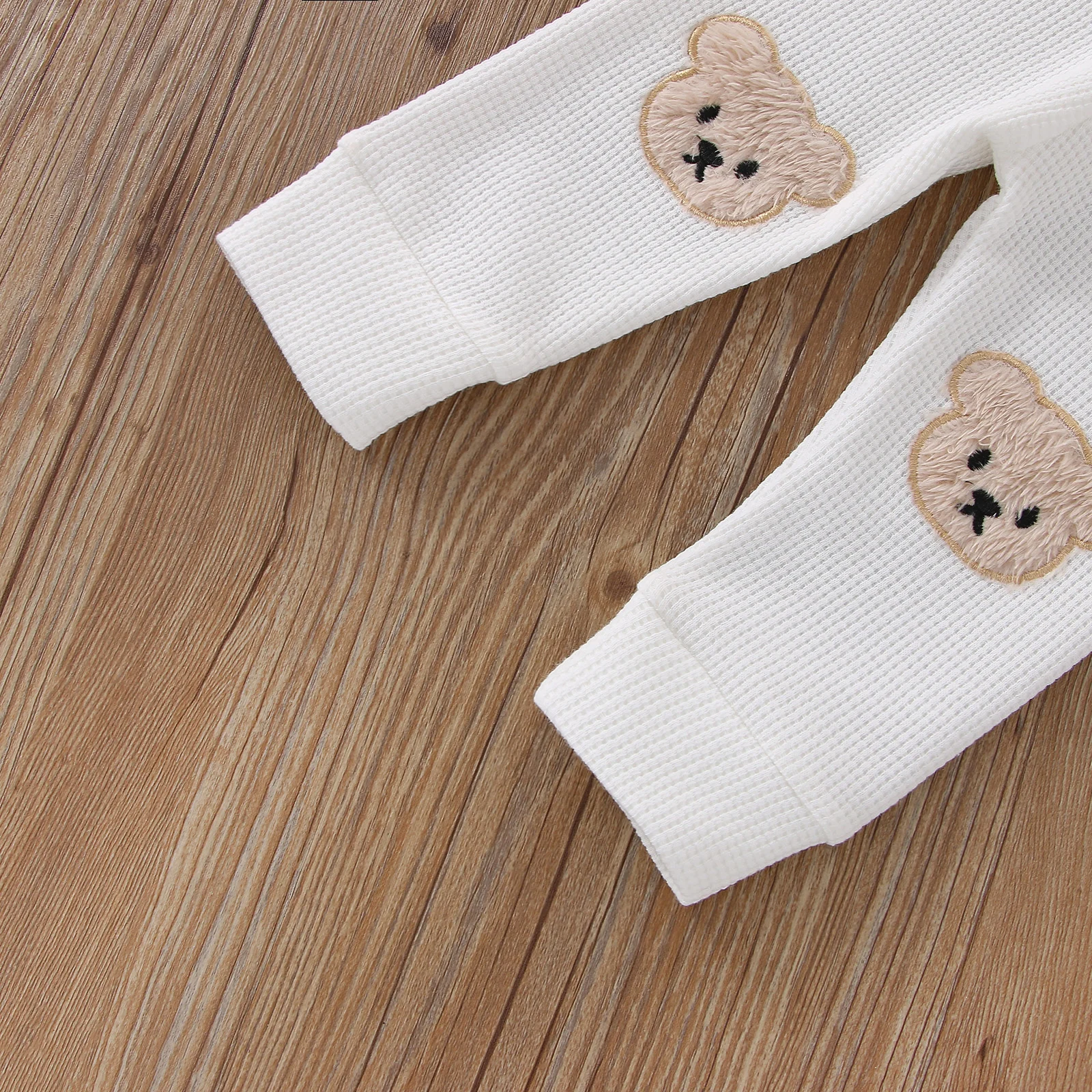 2022-08-04 Lioraitiin 0-3Years Baby Girls Boys Pants, Cartoon Bear Applique Elastic Waist Trousers, Waffle-Knit Pants