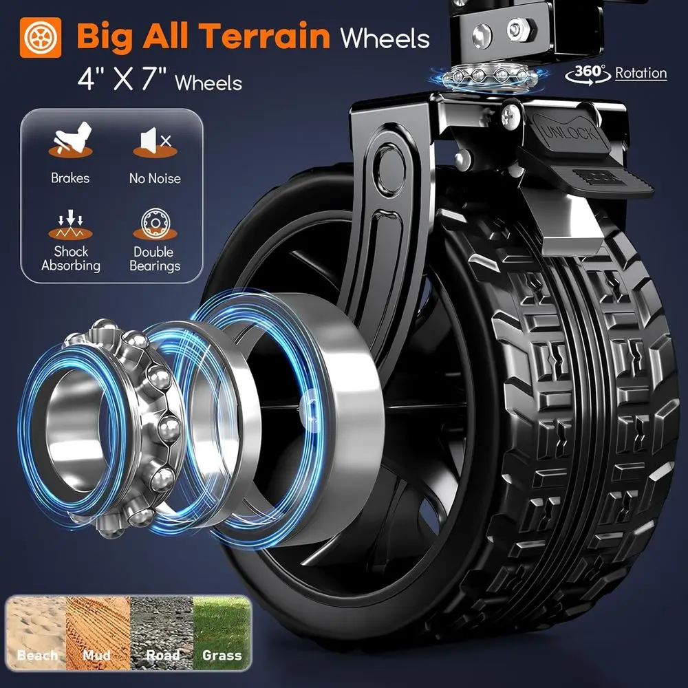 Collapsible Wagon with 460lbs Capacity, 220L, All-Terrain Wheels, Utility Cart for Beach, Groceries, Camping, Sports