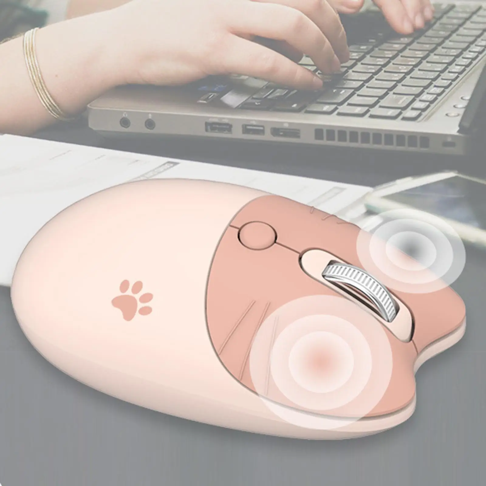 Cute 2 4G Wireless Mouse Mute Cartoon Slim for Laptop Notebook Girl Pink