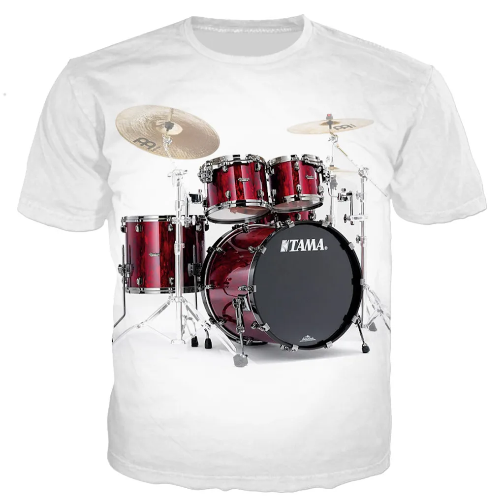 Summer Cool Street Men 3d Printed T-Shirt Rack Drum Retro Style Art Design Loose O Neck Short Sleeve Casual Large Size Top