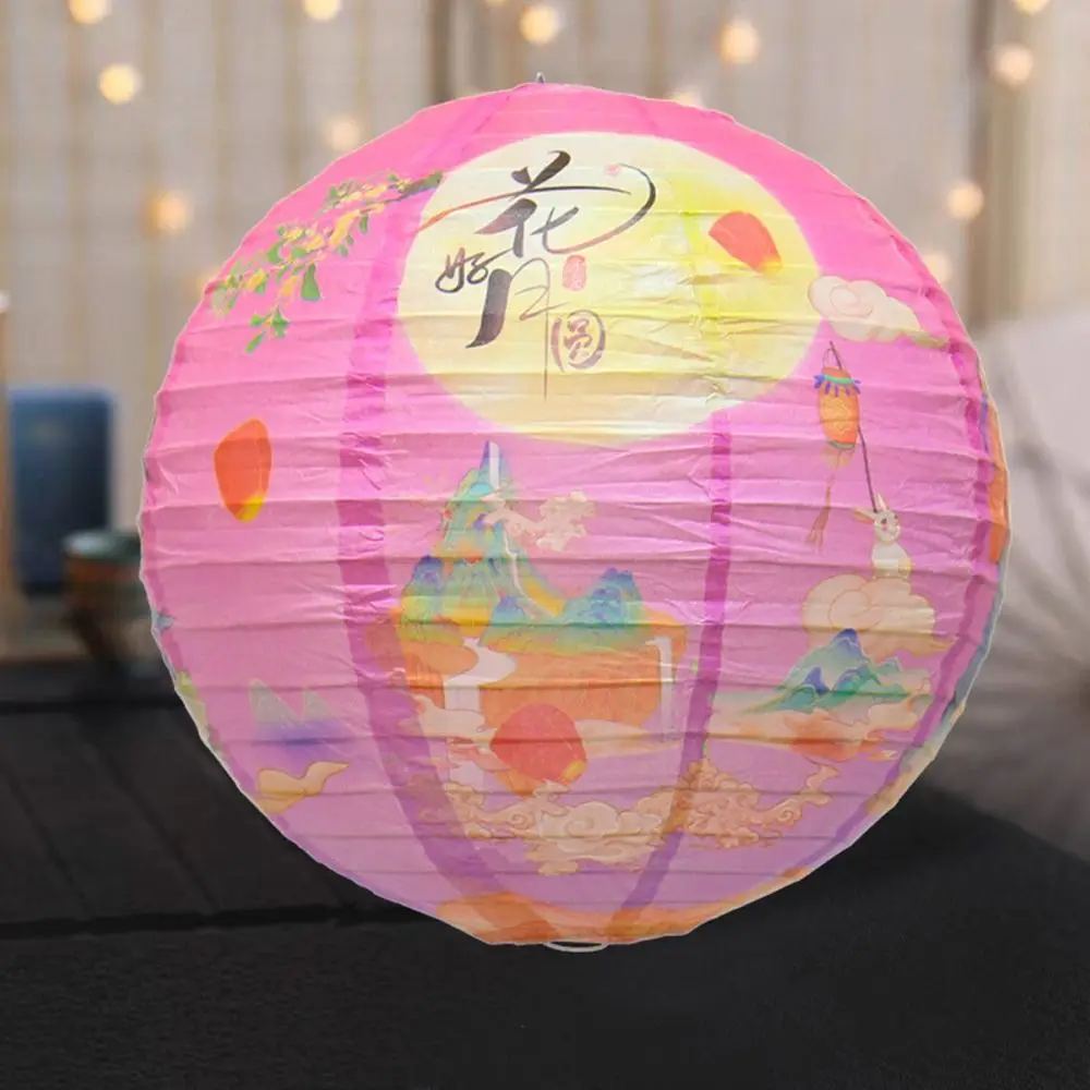 

Luminous Chinese Mid Autumn Lantern Traditional Hanging Festival Antique Lantern Good Luck Portable Round Paper Lantern