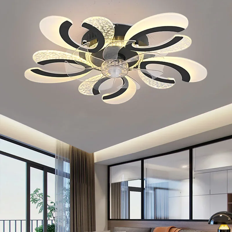 NEW Black White Ceiling Fan Light LED Ceiling Lamp Remote Control Restaurant Living Room Bedroom Silent Fan Lamp Ventilator