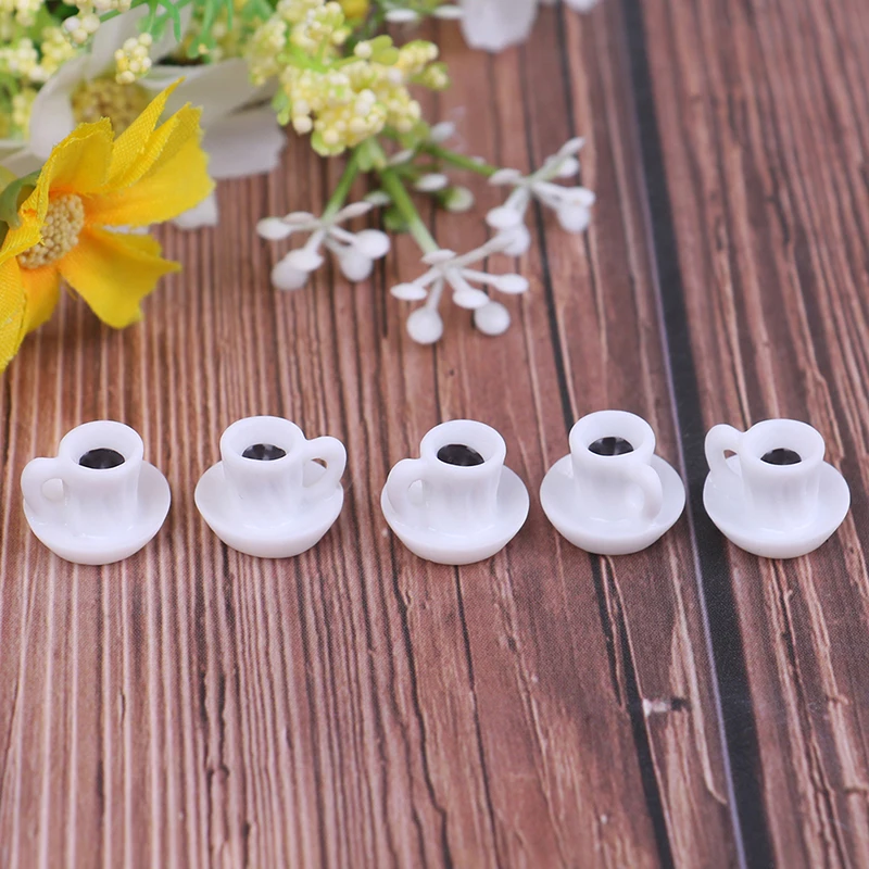 Dollhouse Miniature Coffee Cup para Cozinha, Boneca Acessórios, Sala de Cozinha, Comida, Bebida, Home Tableware Decors, 0.9cm, 5Pcs por Conjunto